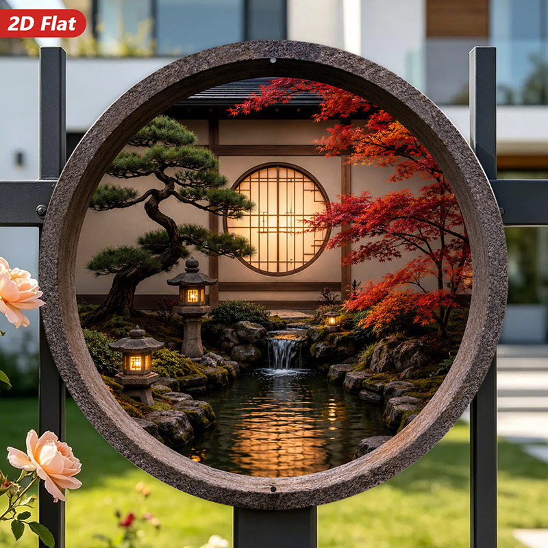 Bonsai Garden Art - 2D Flat, 1pc Round Metal Sign