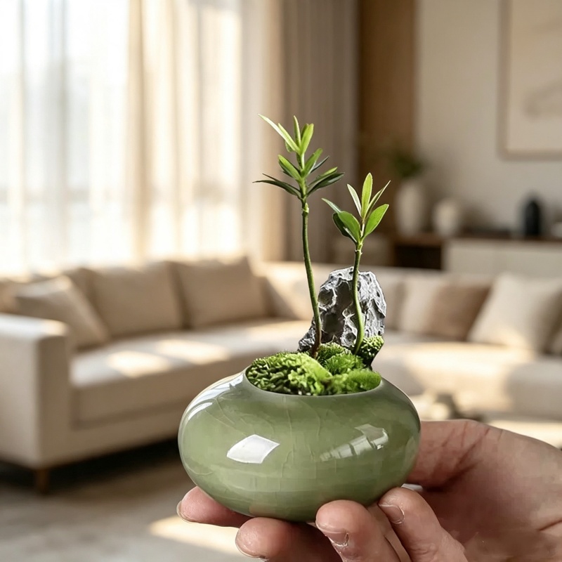 Mini Ice Crack Glazed Plant Po - Bonsai Garden Art 评论和价格